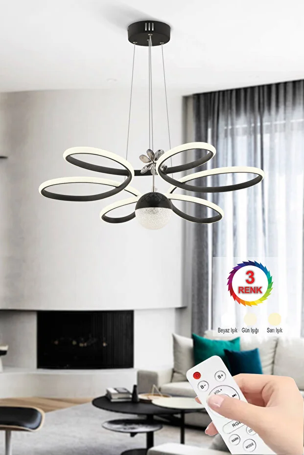 Papatya Kumandalı Gold 3 Renk Ledli Kumandalı Modern Led Avize